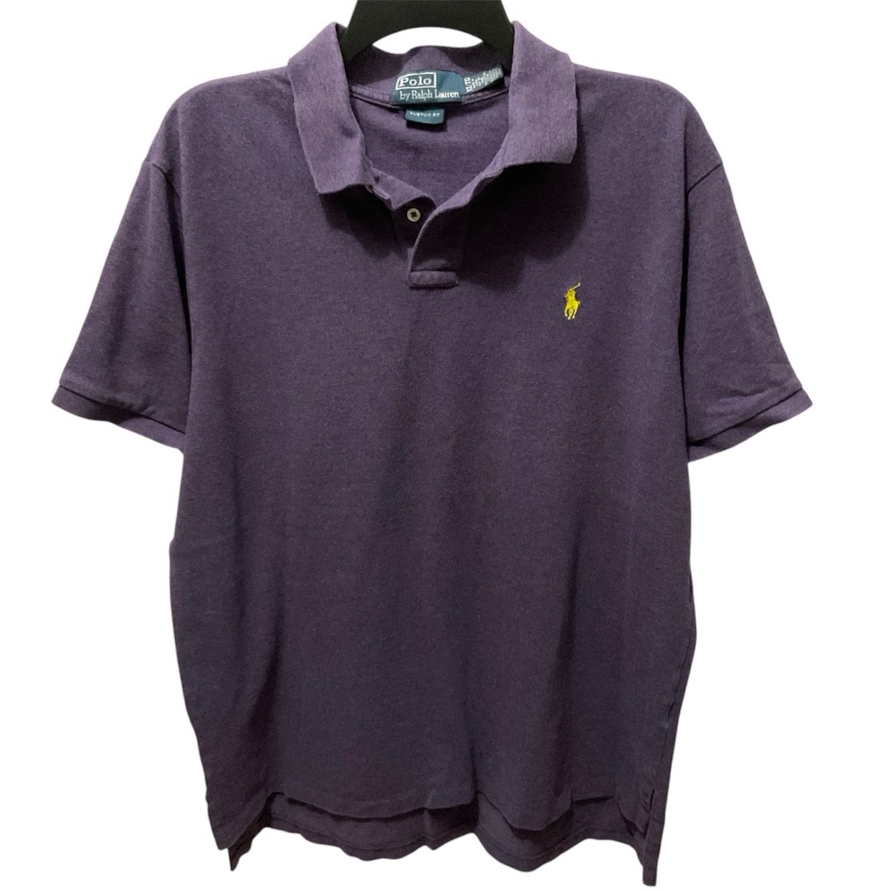 POLO by Ralph Lauren Men's XL Custom Fit Purple Short Sleeve Shirt Yellow Logo
